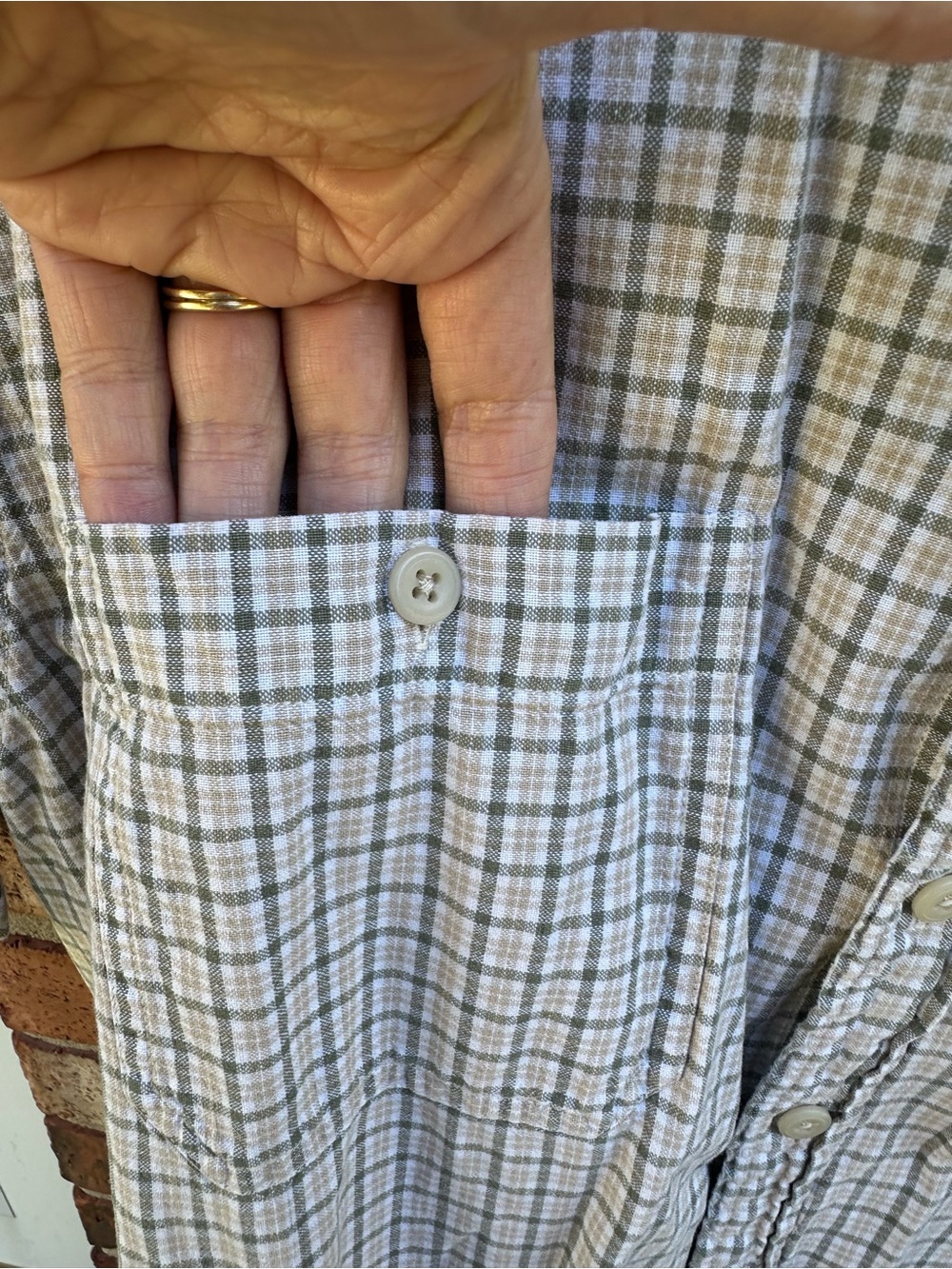 Men’s L Khakis Arrow Big Oxford Short Sleeve Button Down Earthy Tone Plaid Shirt - Picture 5 of 9